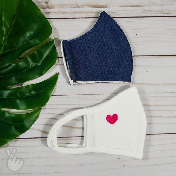 2 PACK KIDS FACE MASK DENIM PINK HEART COTTON MASK - Picture 4 of 5